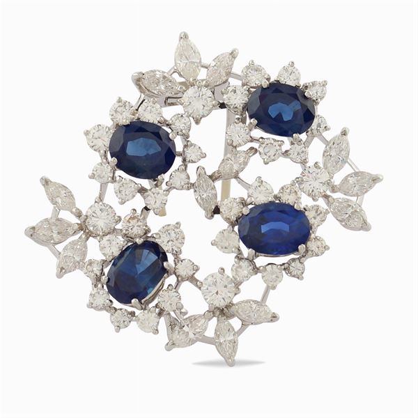 A platinum brooch with natural sapphire