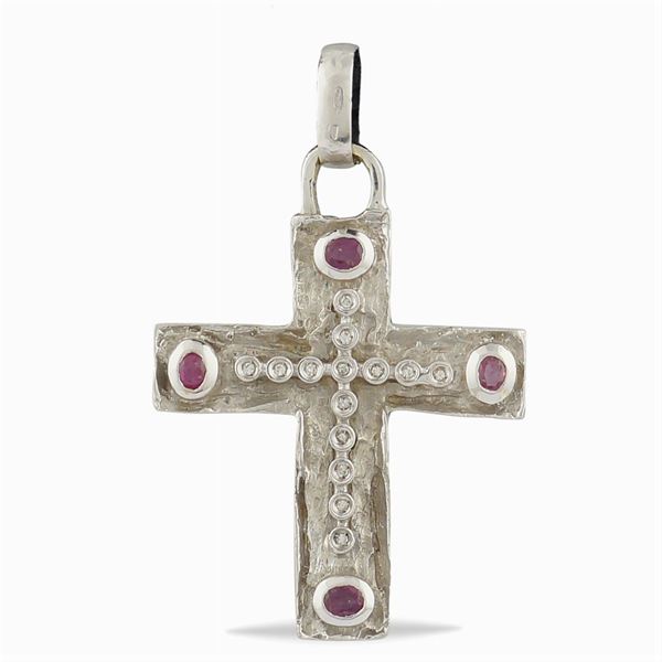 Pendente a croce in oro bianco 18kt