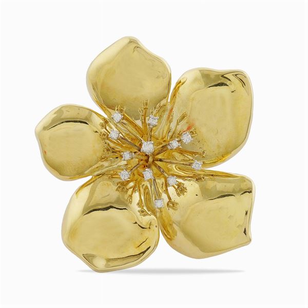 Spilla fiore oro giallo 18kt