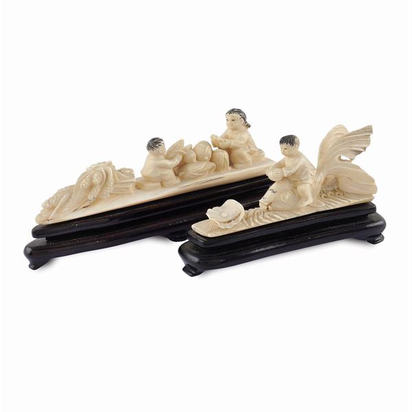 Two bone groups  (China, beginning 20th century)  - Auction Fine Art from Villa Astor and other private collections - Colasanti Casa d'Aste