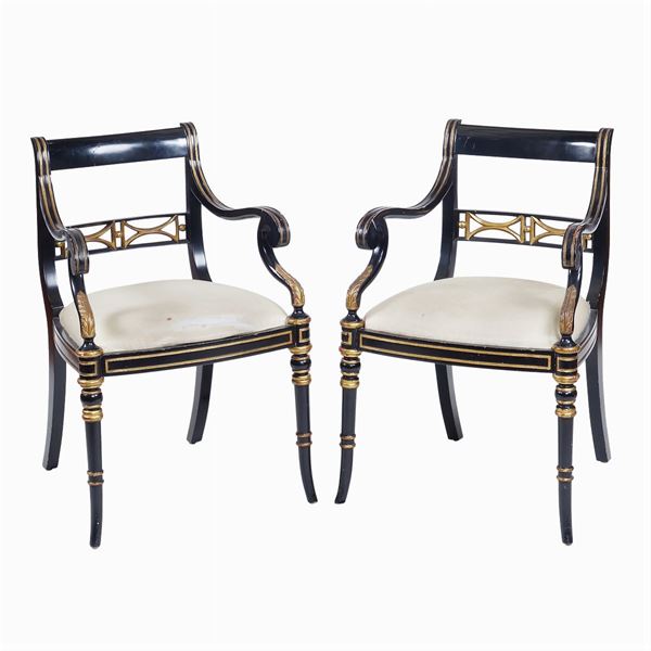 A pair of ebonized and gilt wood armchairs  (20th century)  - Auction MODERN AND CONTEMPORARY ART - Colasanti Casa d'Aste