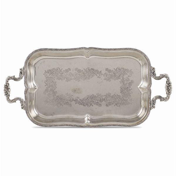 A two-handled silver plated metal tray