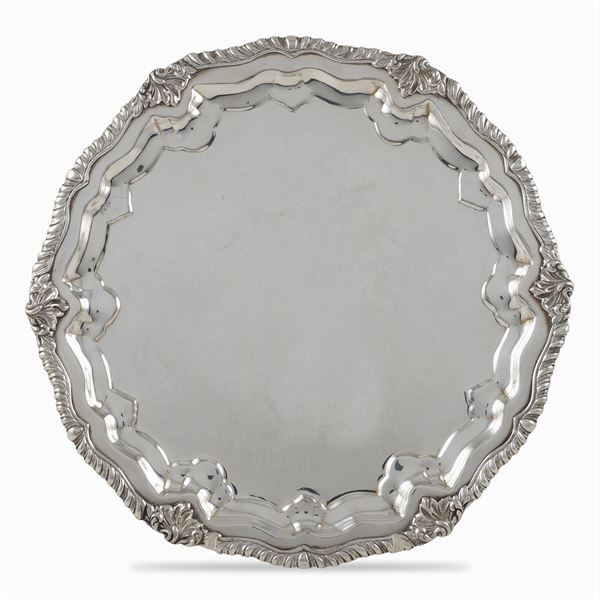 A large silver plated metal salver