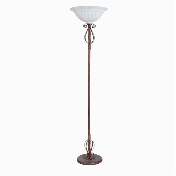An iron floor lamp