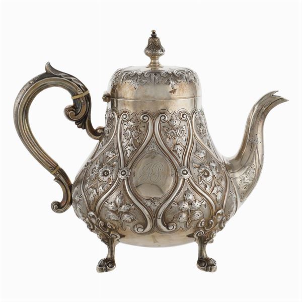 A silver teapot