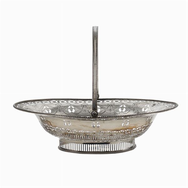 A silver basket with handle