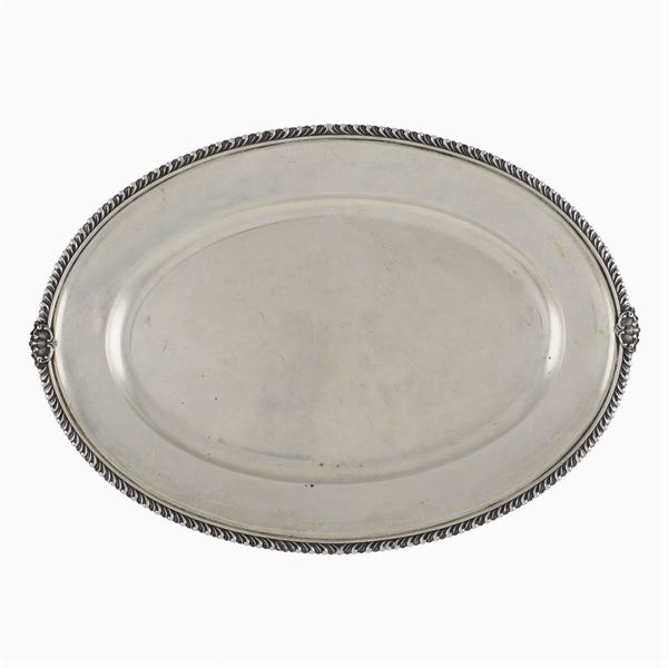 An oval silver tray