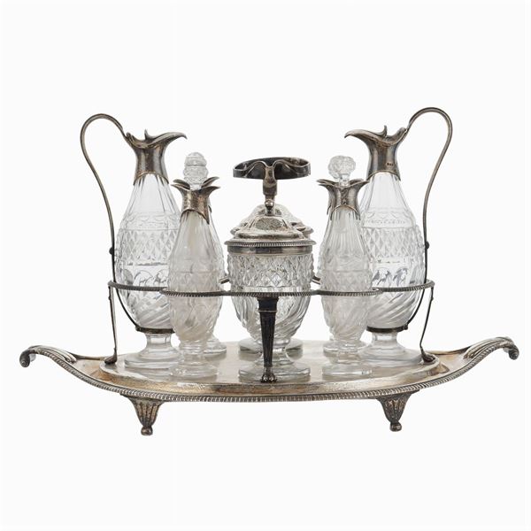 Cruet in argento e cristallo