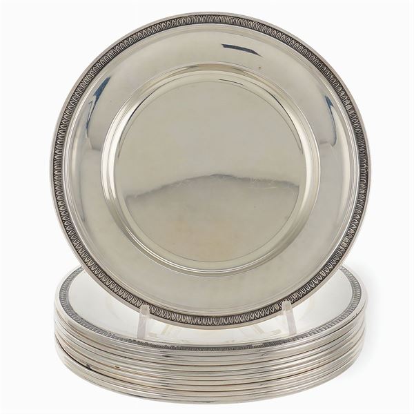 Twelve silver dessert plates