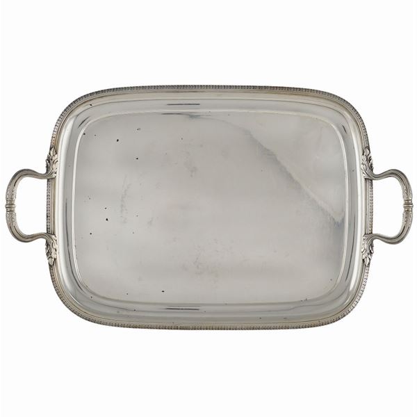 A large two-handled silver tray