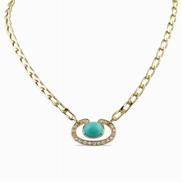 Collana in oro giallo 18kt e turchese naturale