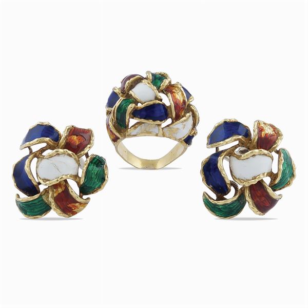 Parure oro giallo 18kt e smalto policromo