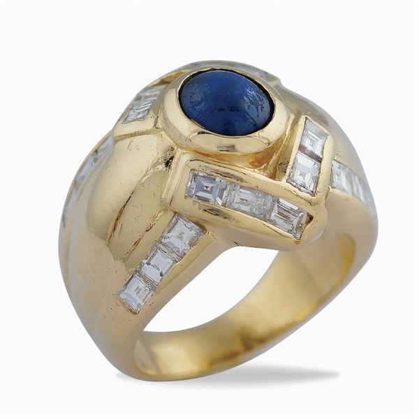 Anello in oro giallo 18kt con zaffiro