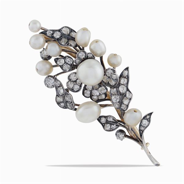 Spilla a motivo floreale in oro e argento  (anni '30/'40)  - Asta GIOIELLI |OROLOGI ARGENTI - Colasanti Casa d'Aste
