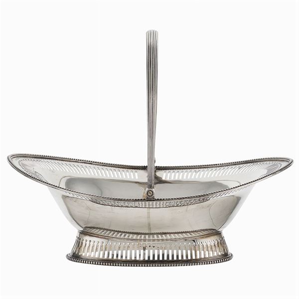 A silver basket with handle