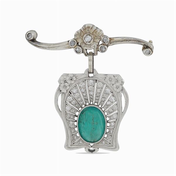 Spilla pendente in platino e diamanti  (anni '30/'40)  - Asta GIOIELLI |OROLOGI ARGENTI - Colasanti Casa d'Aste