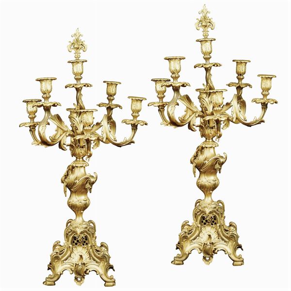 A pair of seven lights candelabra