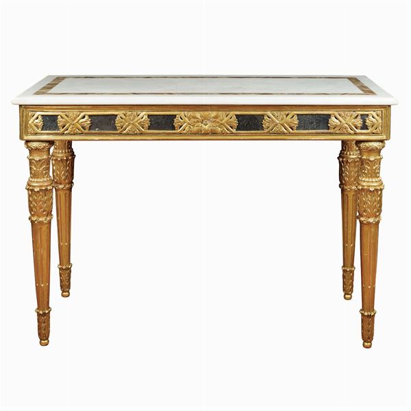 Golden and carved wood console