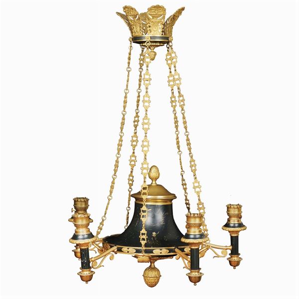 A five lights bronze chandelier  (France, 19th century)  - Auction Fine Art from Villa Astor and other private collections - Colasanti Casa d'Aste