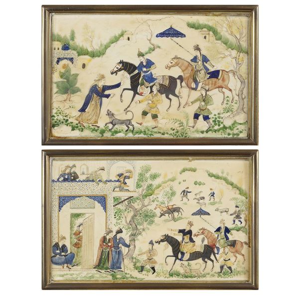 Coppia di antiche miniature dipinte su avorio  (Persia)  - Asta FINE ART DA VILLA ASTOR  - Colasanti Casa d'Aste