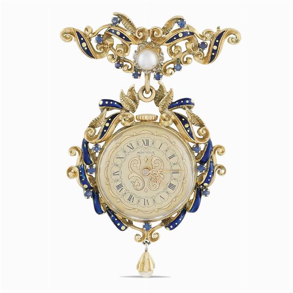 Spilla pendente con orologio Montreux,  (anni '50/'60)  - Asta GIOIELLI |OROLOGI ARGENTI - Colasanti Casa d'Aste