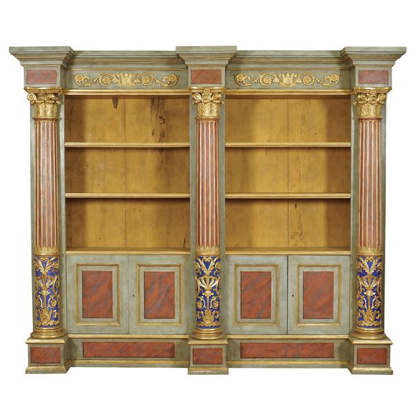 A large laquered and gilt wood library