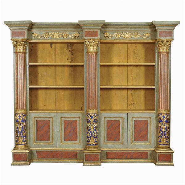A large laquered and gilt wood library