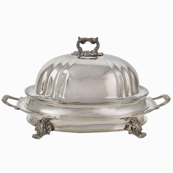 A two-handled silver plated metal food warmer