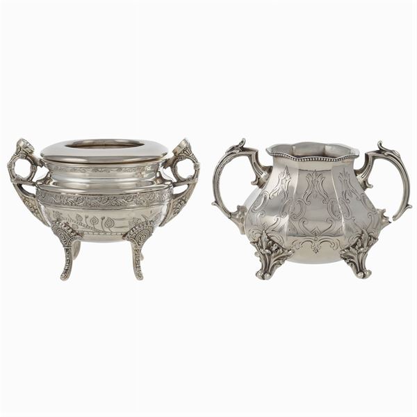 Two silver plated metal sugar bowls