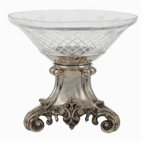 A silver plated metal centerpiece