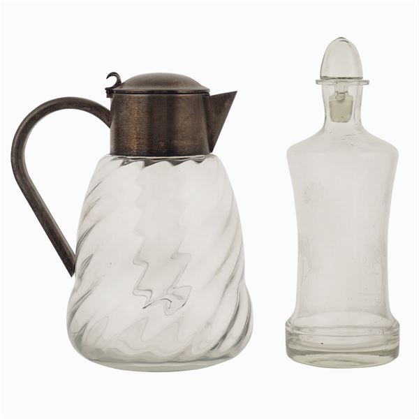 Glass and silver plated metal jug and bottle