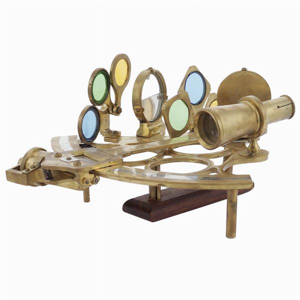 A golden brass sextant