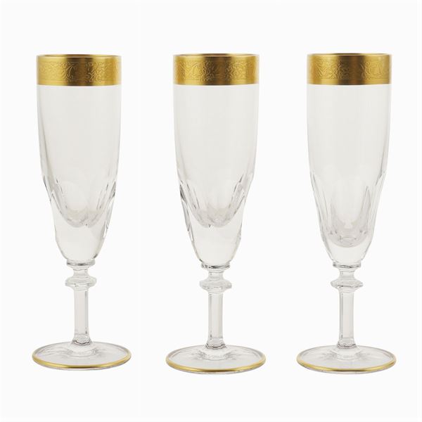 Eight crystal and golden flutes  (Bohemia, 20th century)  - Auction Fine Art from Villa Astor and other private collections - Colasanti Casa d'Aste