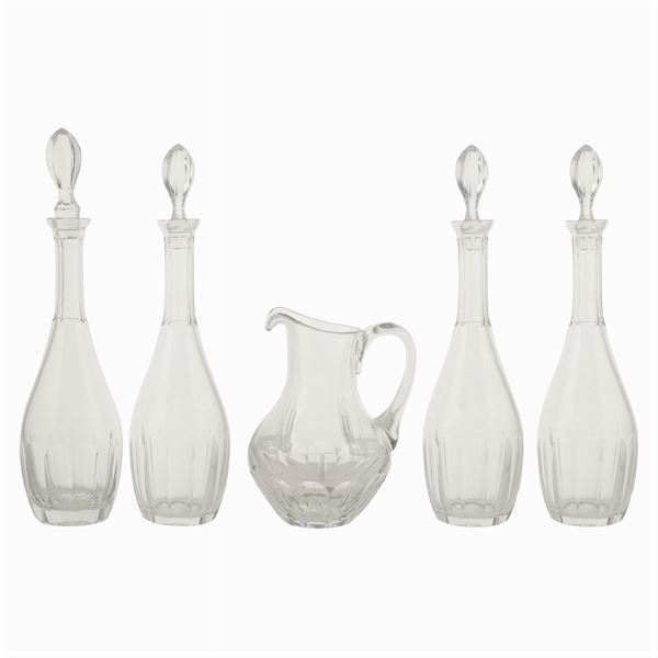 Set di quattro bottiglie e una caraffa in cristallo  (Bohemia, XX Sec.)  - Asta DESIGN | ARTI DECORATIVE DEL 900 - Colasanti Casa d'Aste