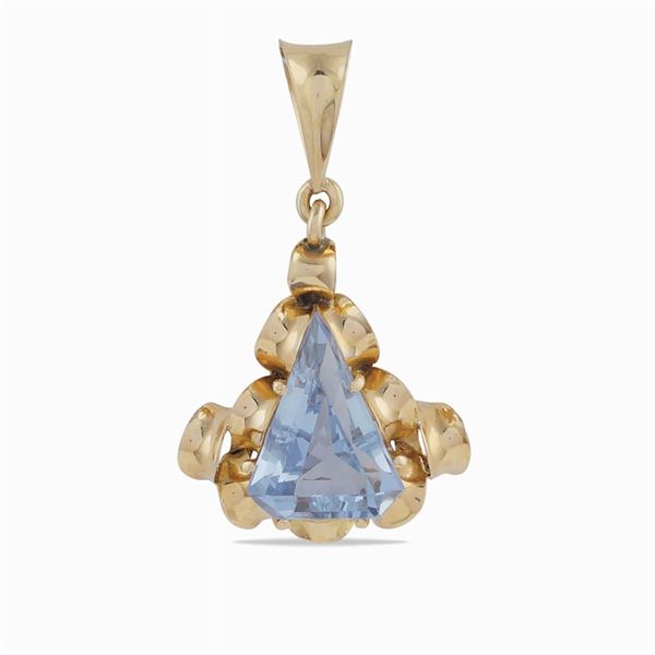 18kt gold pendant with aquamarine  (1940/50ies)  - Auction Fine jewels and watches, silver and coptic textile fragments - Colasanti Casa d'Aste