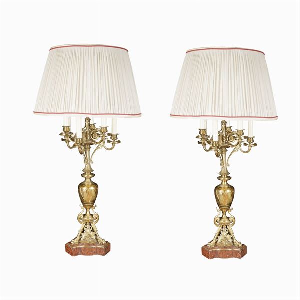A pair of six lights candelabra