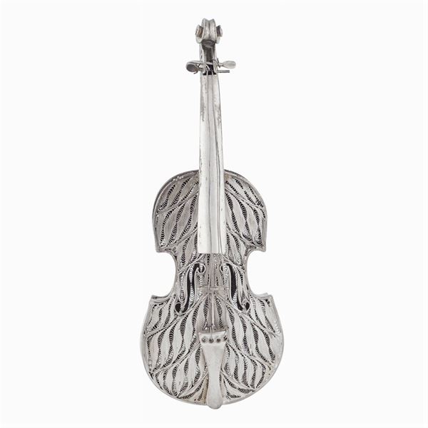A silver violin miniature model
