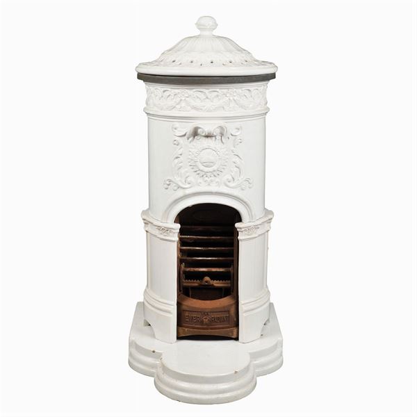 A white enamelled terracotta stove