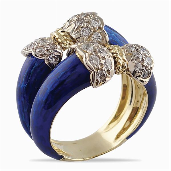 Anello contrarié in oro giallo e bianco 18kt