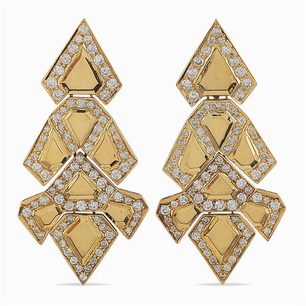Pendant earrings with geometric patterns  (1960/70ies)  - Auction Fine jewels and watches, silver and coptic textile fragments - Colasanti Casa d'Aste