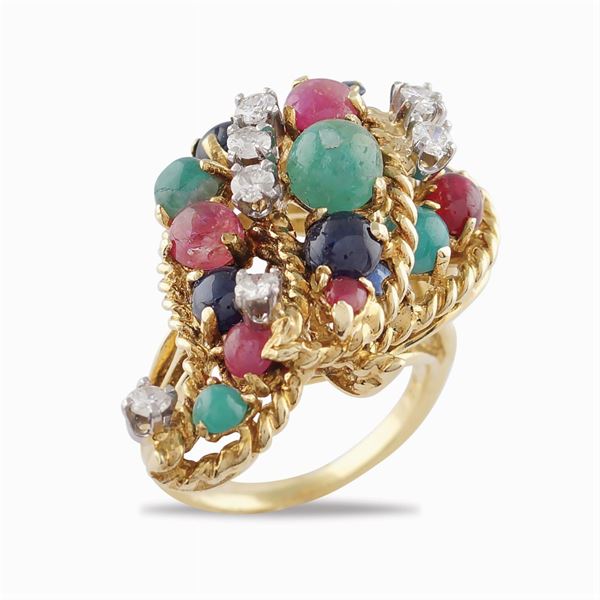 Anello tutti frutti in oro giallo 18kt