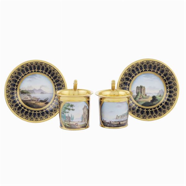 Giuseppe Annese - A pair of porcelain cups with saucers