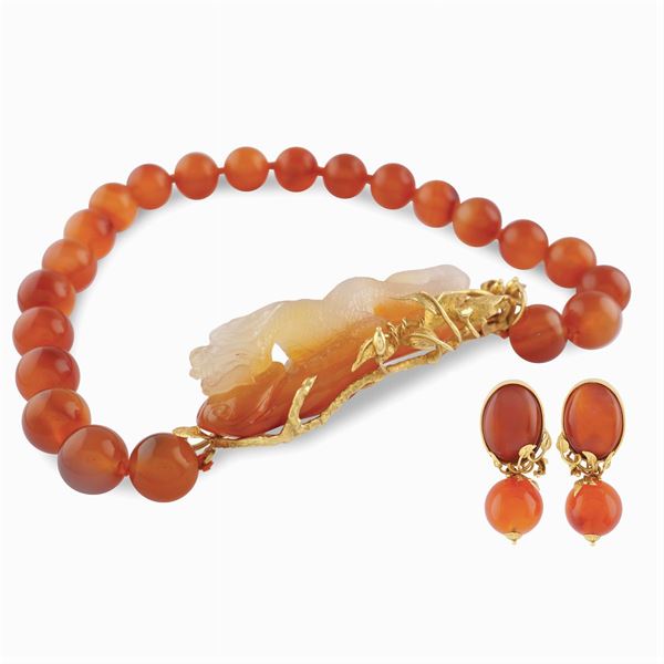 Parure in oro giallo 18kt e corniola