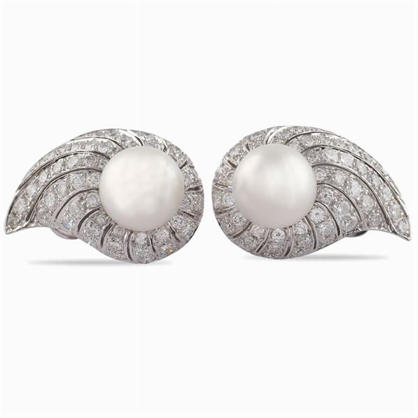 18kt white gold and South Sea pearls earrings  (1950/60ies)  - Auction Fine jewels and watches, silver and coptic textile fragments - Colasanti Casa d'Aste
