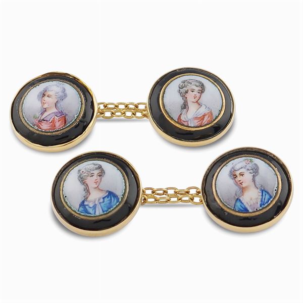 Gemelli in oro giallo 14kt con miniature