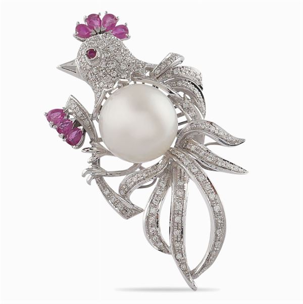 18kt white gold brooch