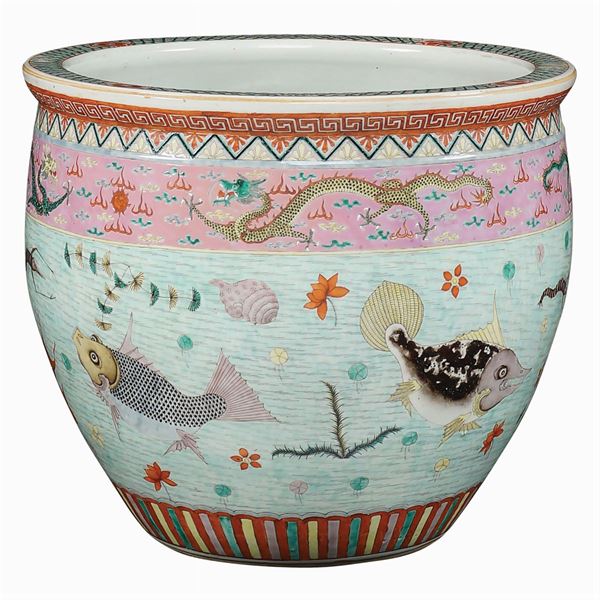 A porcelain fish bowl