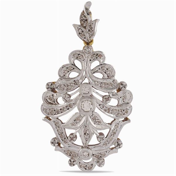Spilla pendente in oro bianco e giallo 18kt  (anni '50/'60)  - Asta GIOIELLI |OROLOGI ARGENTI - Colasanti Casa d'Aste