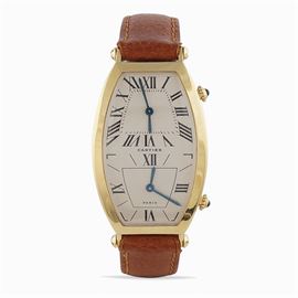 Cartier Tonneau Dual Time wristwatch 1960 70ies Auction Fine