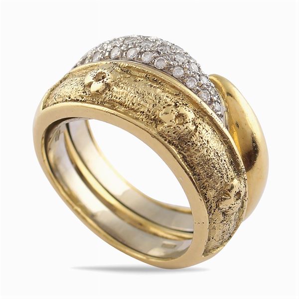 18kt white and yellow gold double band ring